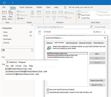 Safe Senders in Outlook