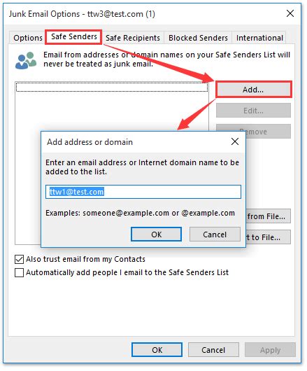 Add Domain to Safe Senders in Outlook
