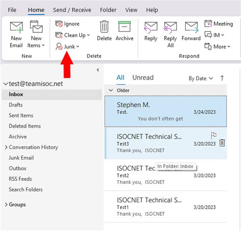 Junk Settings in Outlook Ribbon